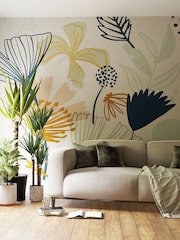 Art For The Home Pink Navy Scandi Floral Fixed Size 3M Mural - Image 1 of 3