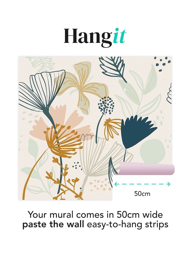 Art For The Home Pink Navy Scandi Floral Fixed Size 3M Mural - Image 3 of 3