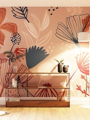 Art For The Home Dark Pink Scandi Floral Fixed Size 3M Mural - Image 1 of 3