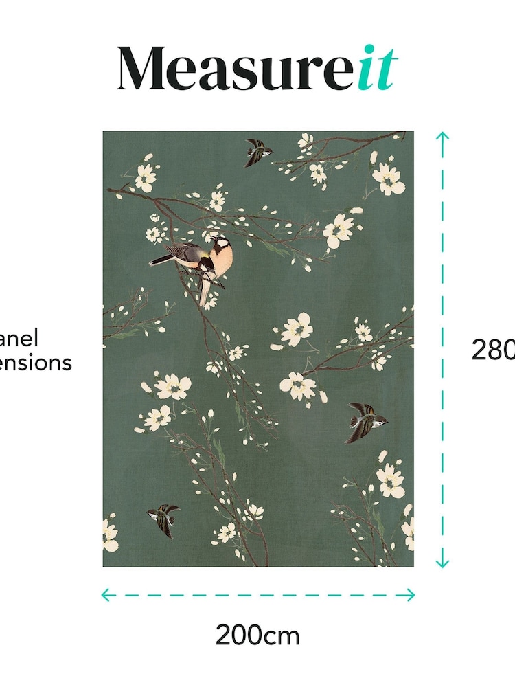 Art For The Home Dark Green Birds and Blossom Fixed Size 2M Mural - Image 4 of 4