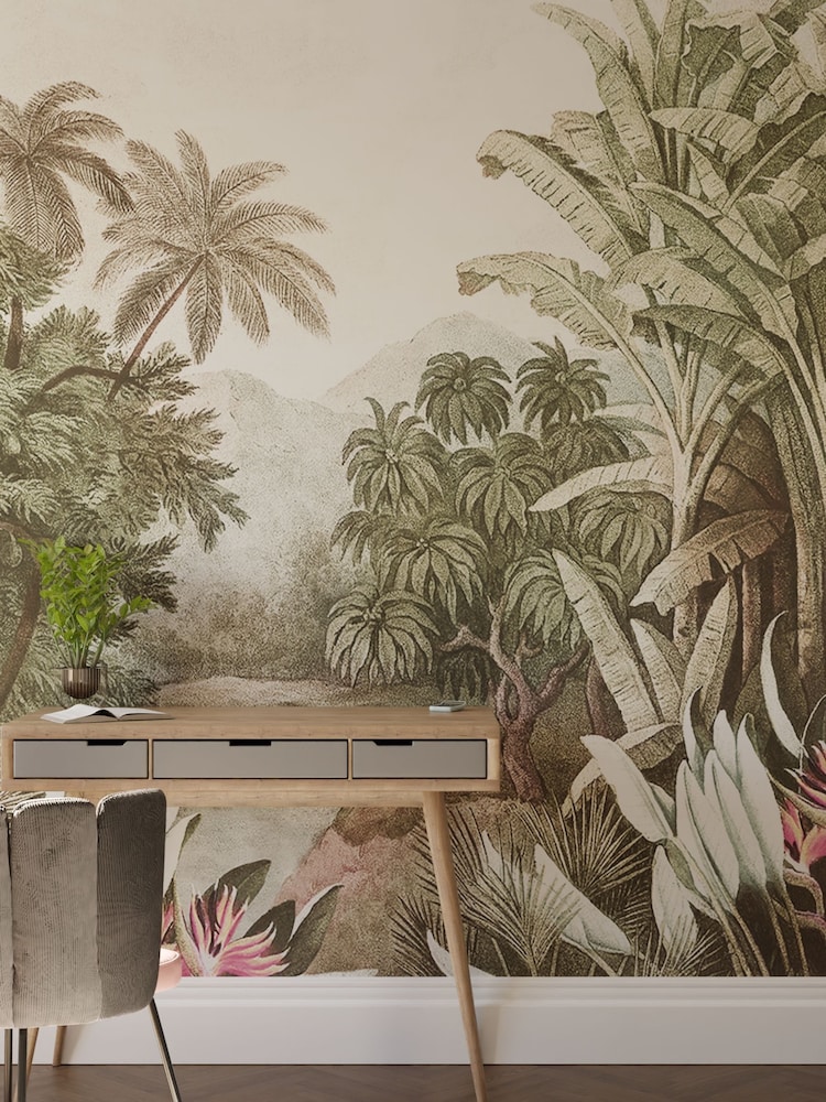 Art For The Home Mono Vintage Jungle Fixed Size 4M Mural - Image 1 of 3 Art For The Home Mono Vintage Jungle Fixed Size 4M Mural - Image 1 of 3