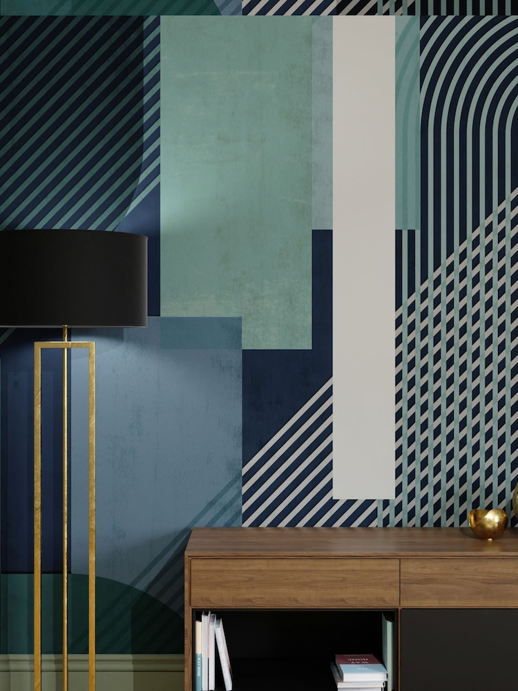 Art For The Home Navy Green Graphic Fixed Size 3M Mural - Image 1 of 3