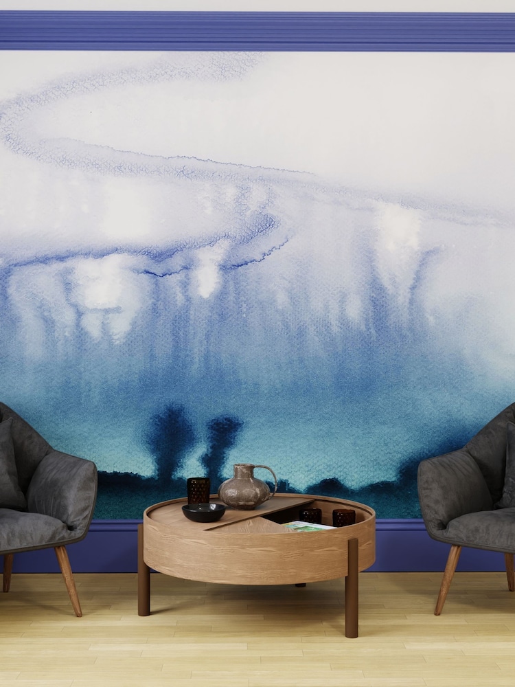 Art For The Home Blue Green Watercolour Landscape Fixed Size 4M Mural - Image 1 of 3