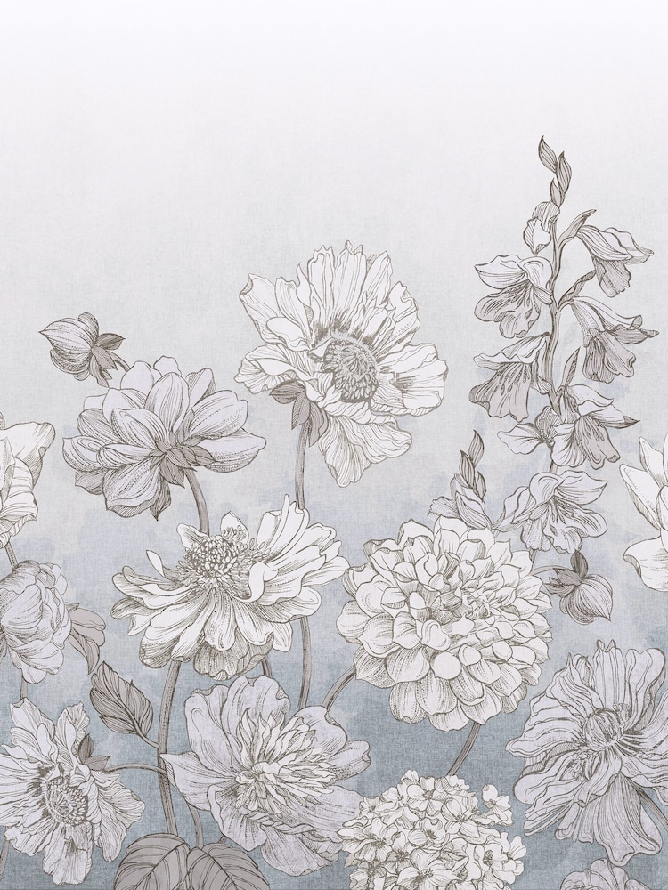 Art For The Home Light Blue Muted Floral Fixed Size 3M Mural - Image 2 of 3