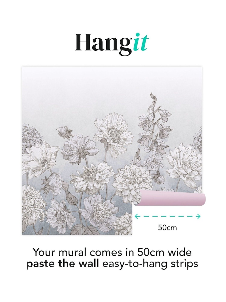 Art For The Home Light Blue Muted Floral Fixed Size 3M Mural - Image 3 of 3