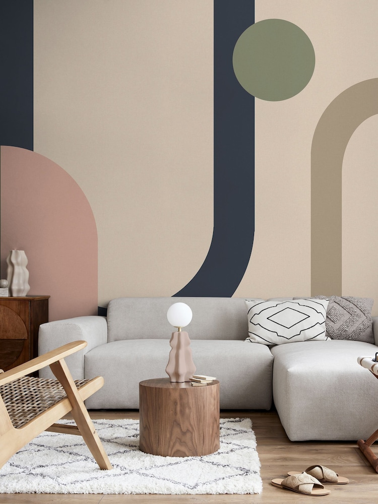 Art For The Home Green Pink Oval Geo Pop Fixed Size 4M Mural - Image 1 of 5