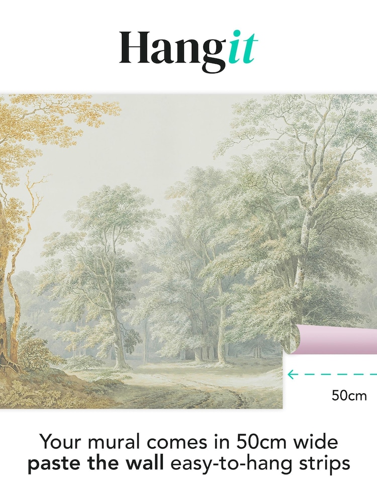Art For The Home Green Ochre Stately Woodland Fixed Size 4M Mural - Image 3 of 3