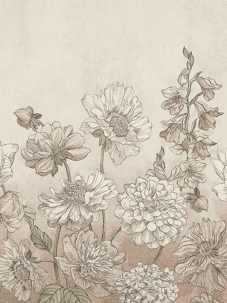 Art For The Home Beige Muted Floral Fixed Size 3M Mural - Image 2 of 3 Art For The Home Beige Muted Floral Fixed Size 3M Mural - Image 2 of 3