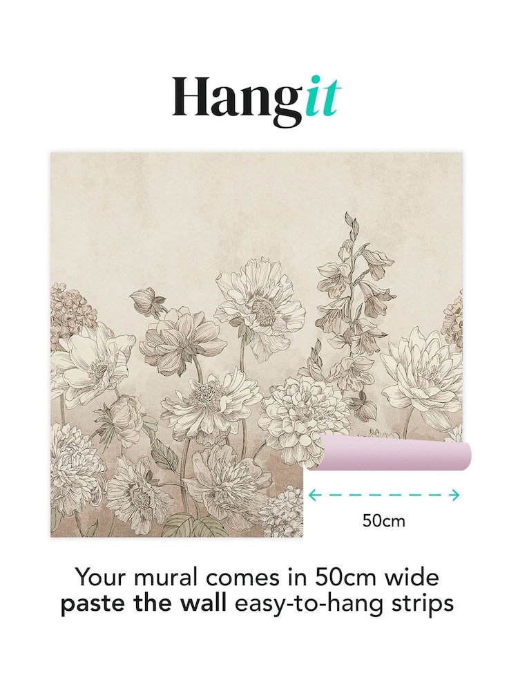 Art For The Home Beige Muted Floral Fixed Size 3M Mural - Image 3 of 3 Art For The Home Beige Muted Floral Fixed Size 3M Mural - Image 3 of 3