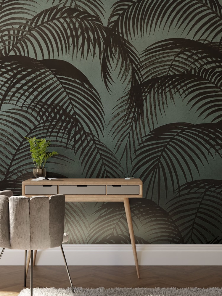Art For The Home Teal Palm Silhouette Fixed Size 3M Mural - Image 1 of 3