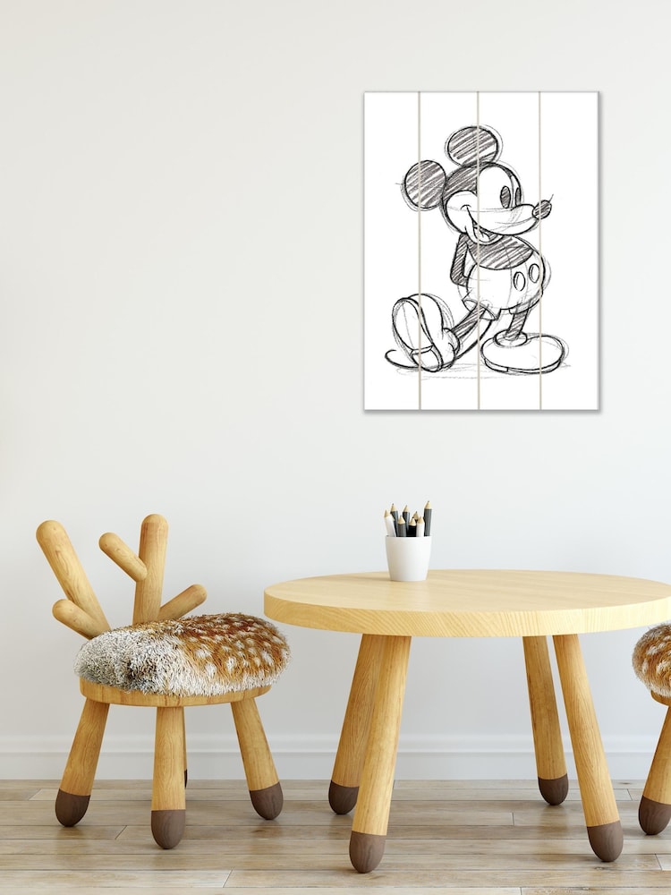 Pyramid International Grey Mickey Mouse Sketched Single Wooden Wall Art - Image 1 of 3