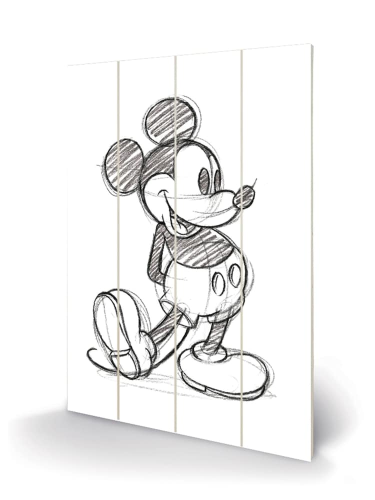 Pyramid International Grey Mickey Mouse Sketched Single Wooden Wall Art - Image 3 of 3