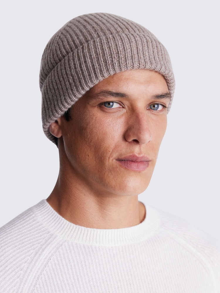 MOSS Natural Cashmere Blend Ribbed Beanie - Image 1 of 1