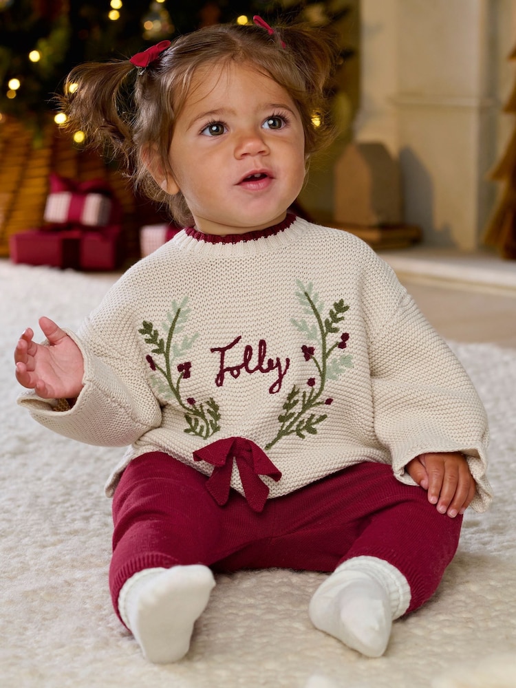 Mamas & Papas Red Jolly Christmas Knitted Jumper & Leggings Set - Image 1 of 8 Mamas & Papas Red Jolly Christmas Knitted Jumper & Leggings Set - Image 1 of 8