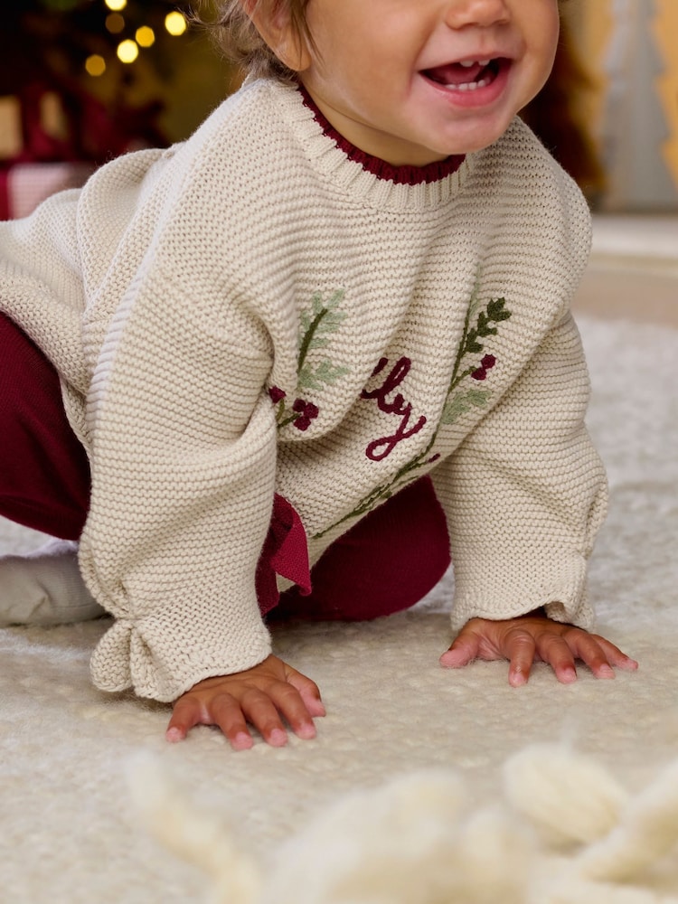 Mamas & Papas Red Jolly Christmas Knitted Jumper & Leggings Set - Image 2 of 8 Mamas & Papas Red Jolly Christmas Knitted Jumper & Leggings Set - Image 2 of 8