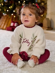 Mamas & Papas Red Jolly Christmas Knitted Jumper & Leggings Set - Image 5 of 8