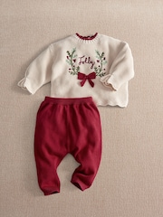 Mamas & Papas Red Jolly Christmas Knitted Jumper & Leggings Set - Image 6 of 8