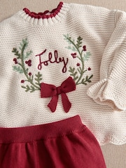 Mamas & Papas Red Jolly Christmas Knitted Jumper & Leggings Set - Image 7 of 8
