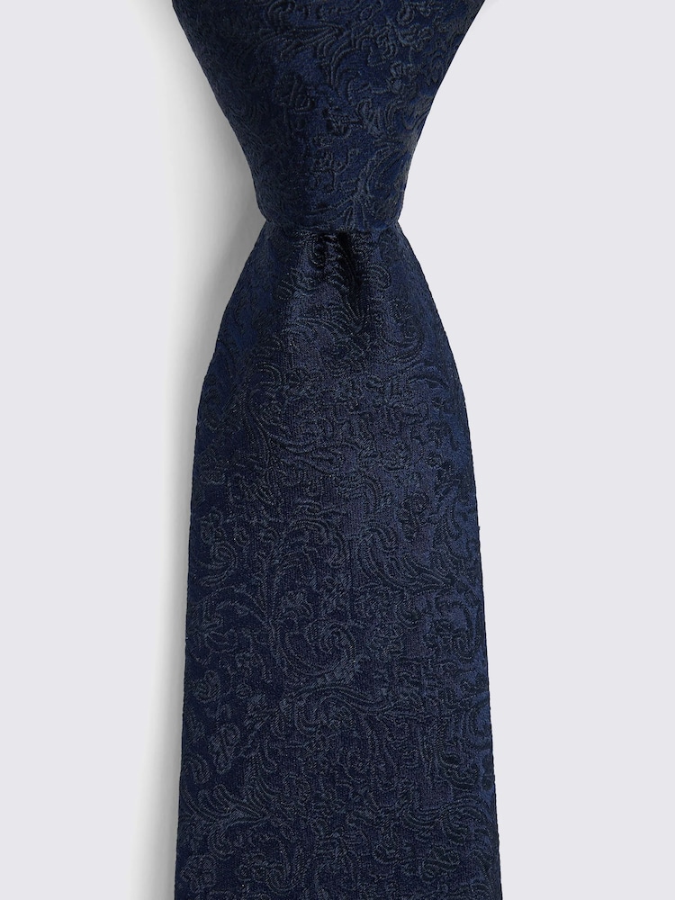 MOSS Blue Floral Print Swirl Silk Tie - Image 2 of 3