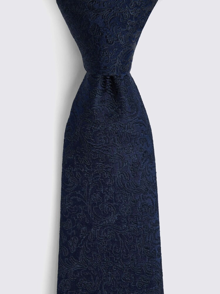 MOSS Blue Floral Print Swirl Silk Tie - Image 2 of 3 MOSS Blue Floral Print Swirl Silk Tie - Image 2 of 3