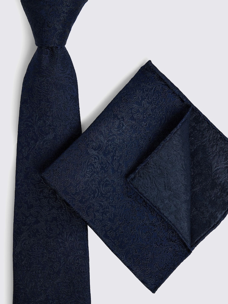 MOSS Blue Floral Print Swirl Silk Tie - Image 3 of 3