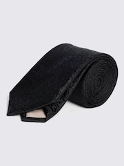 MOSS Black Floral Print Swirl Silk Tie - Image 1 of 3