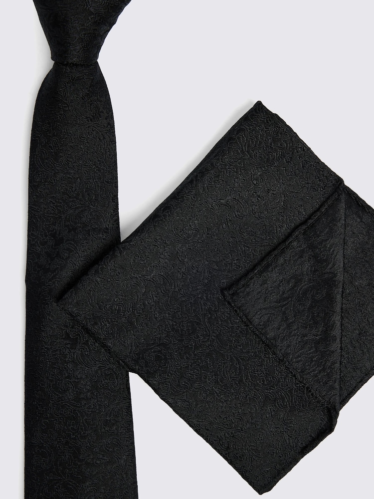 MOSS Black Floral Print Swirl Silk Tie - Image 3 of 3