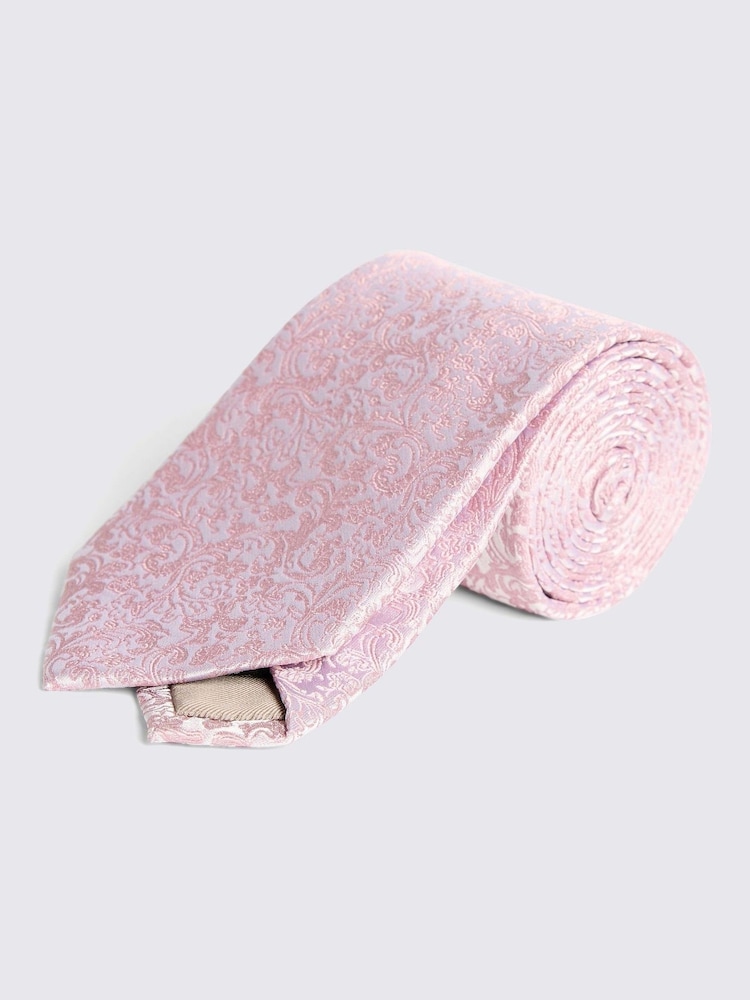 MOSS Pink Floral Print Swirl Silk Tie - Image 1 of 2