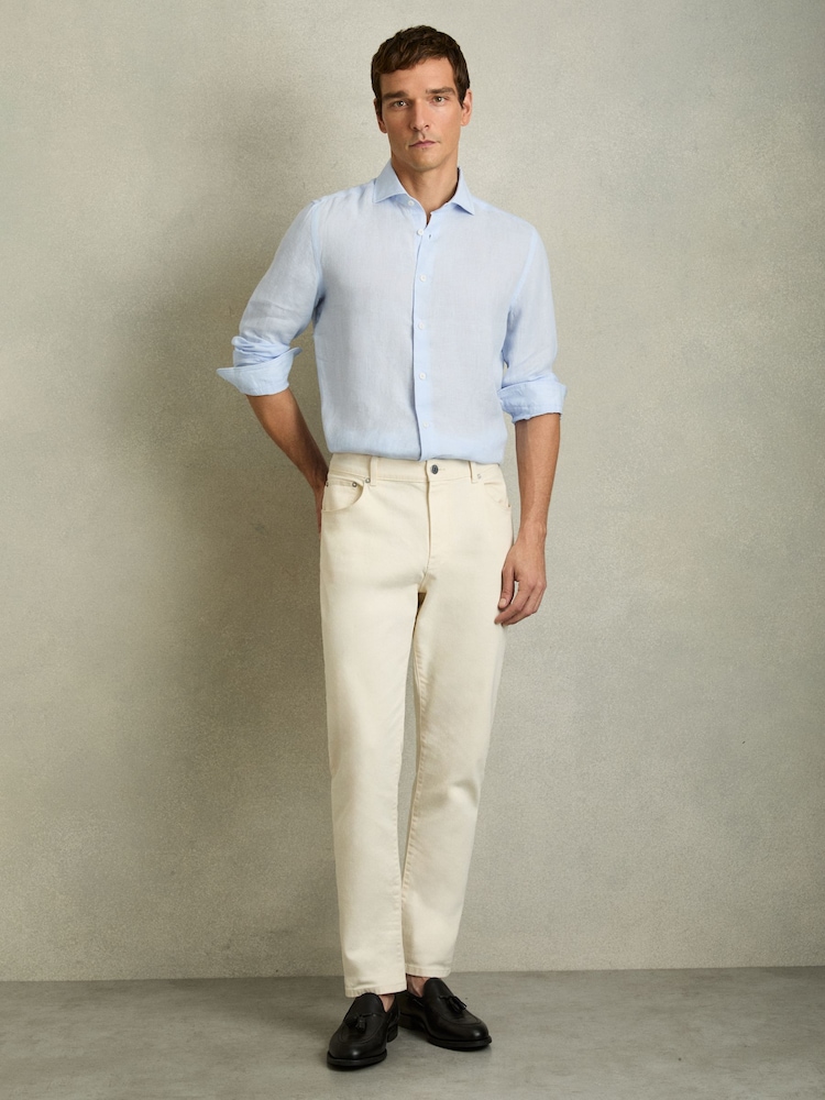Reiss Pale Blue Ruban Linen Button-Through Shirt - Image 1 of 5 Reiss Pale Blue Ruban Linen Button-Through Shirt - Image 1 of 5