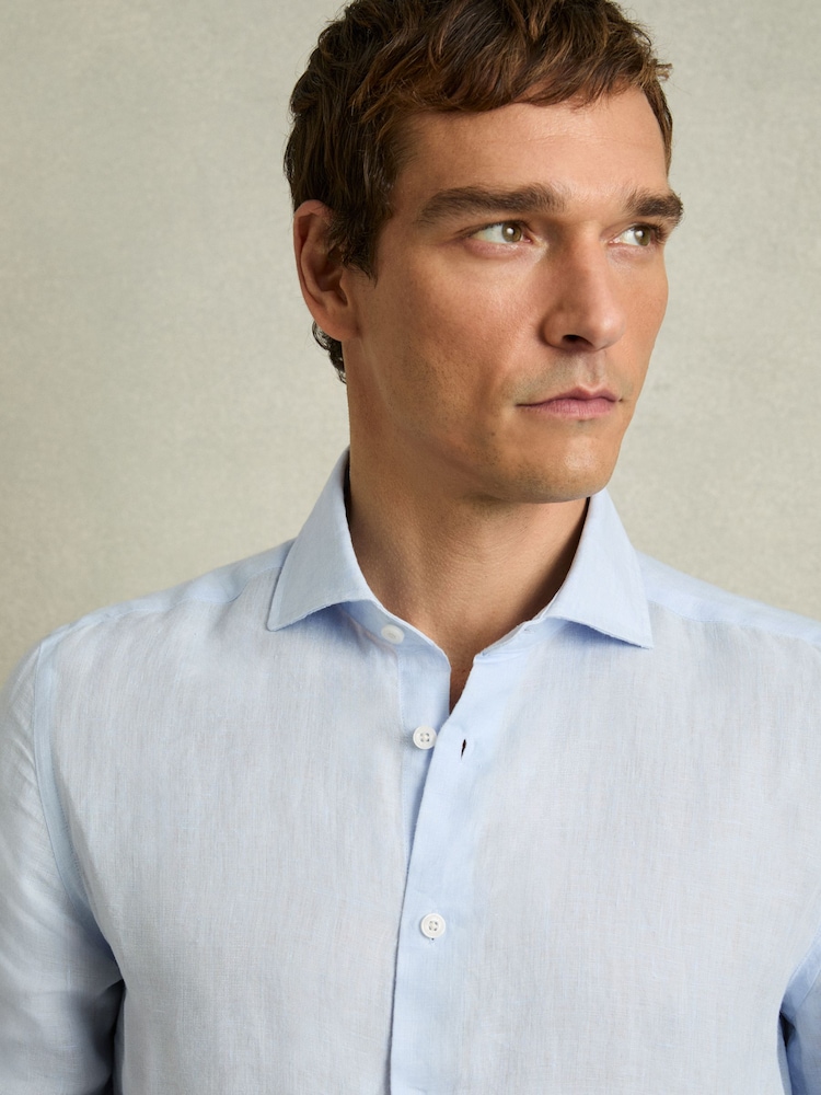 Reiss Pale Blue Ruban Linen Button-Through Shirt - Image 4 of 5