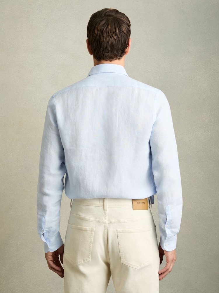 Reiss Pale Blue Ruban Linen Button-Through Shirt - Image 5 of 5 Reiss Pale Blue Ruban Linen Button-Through Shirt - Image 5 of 5