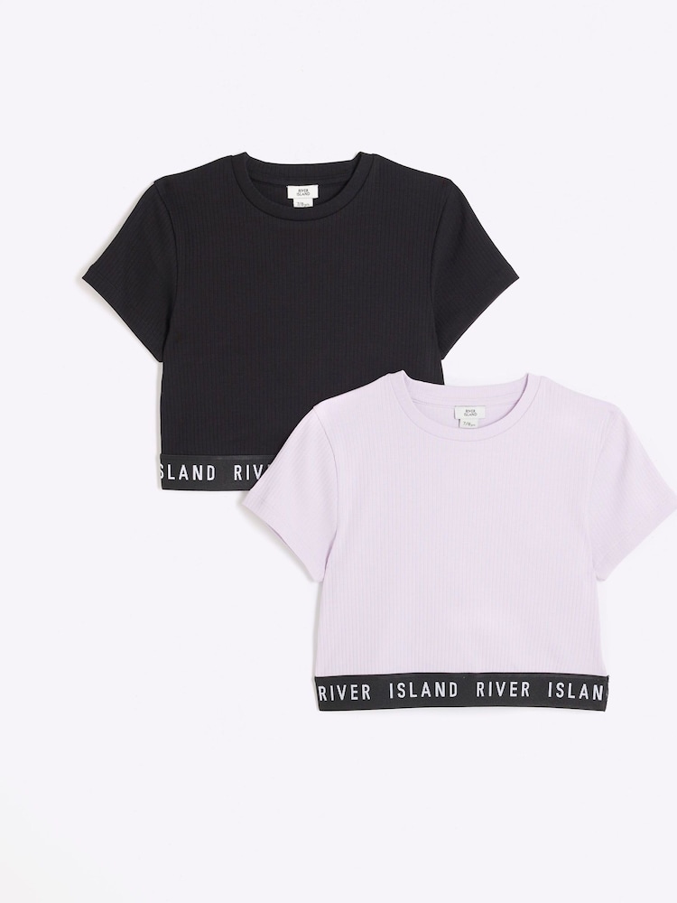 River Island Girls Waist Band T-Shirts 2 Pack - Bild 1 von 3