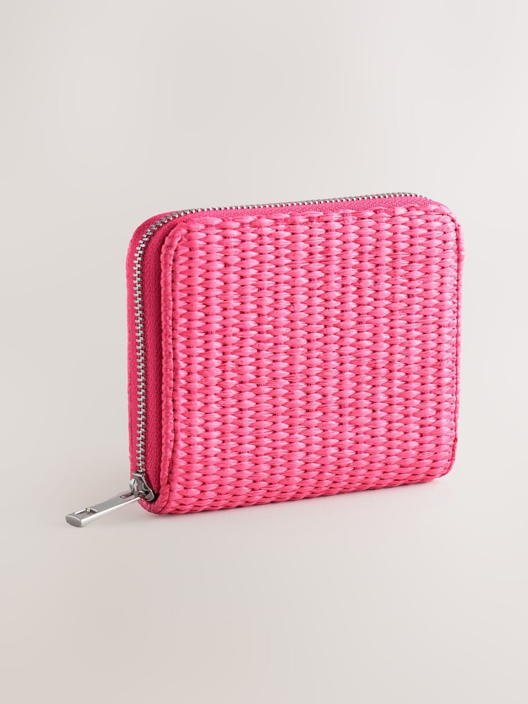 Pink Raffia Zip Around Purse - Image 1 of 5