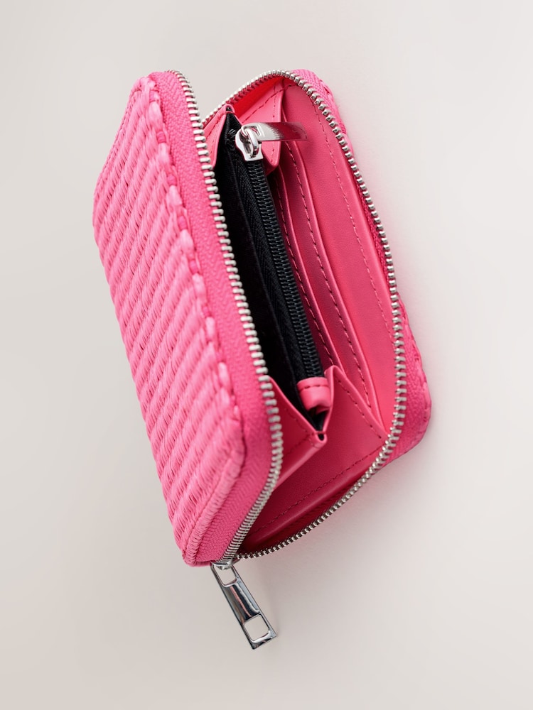 Pink Raffia Zip Around Purse - Image 5 of 5