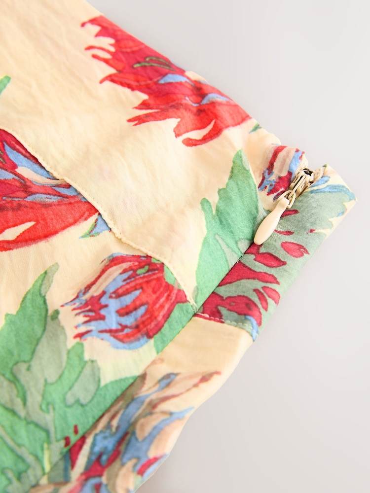 Ecru/Red Floral Print Drape Lightweight Maxi Skirt - Image 10 of 10