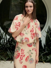 Ecru/Red Floral Print Drape Lightweight Maxi Skirt - Image 4 of 10