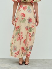 Ecru/Red Floral Print Drape Lightweight Maxi Skirt - Image 6 of 10