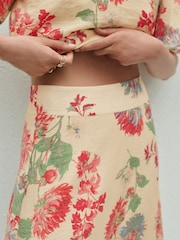 Ecru/Red Floral Print Drape Lightweight Maxi Skirt - Image 7 of 10