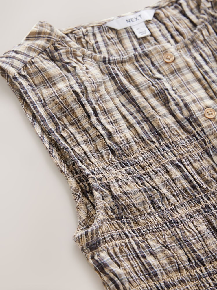 Neutral Check Sleeveless Button Down Smock Top - Image 3 of 3