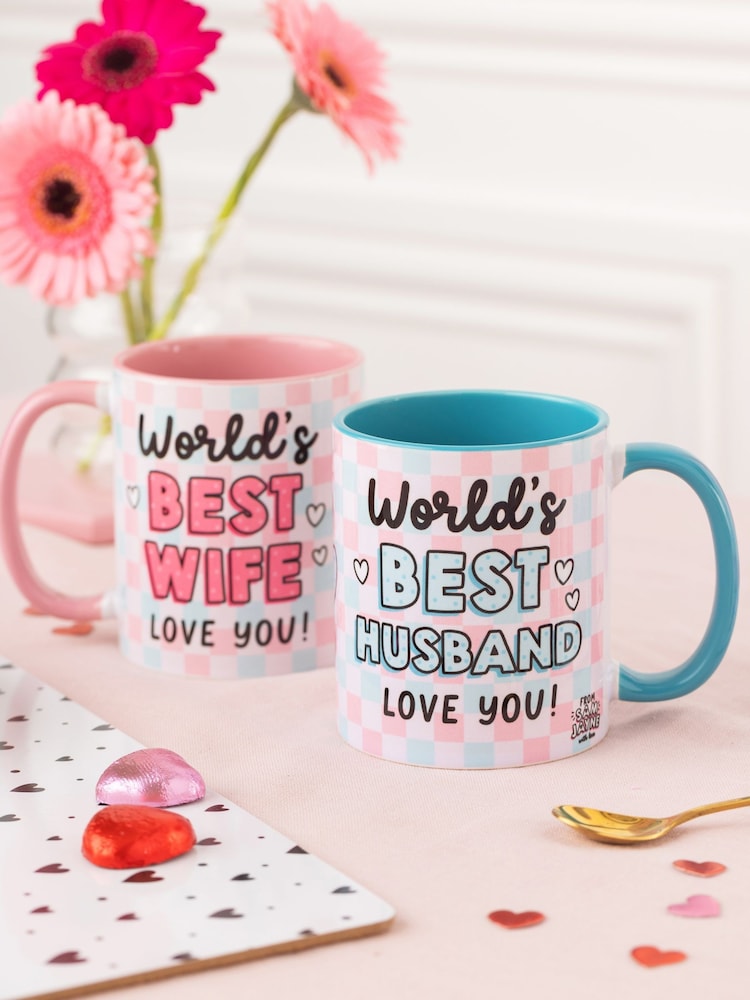 Sam Jayne Design Set of 2 Pink Best Husband Best Wife Mug - Image 1 of 4