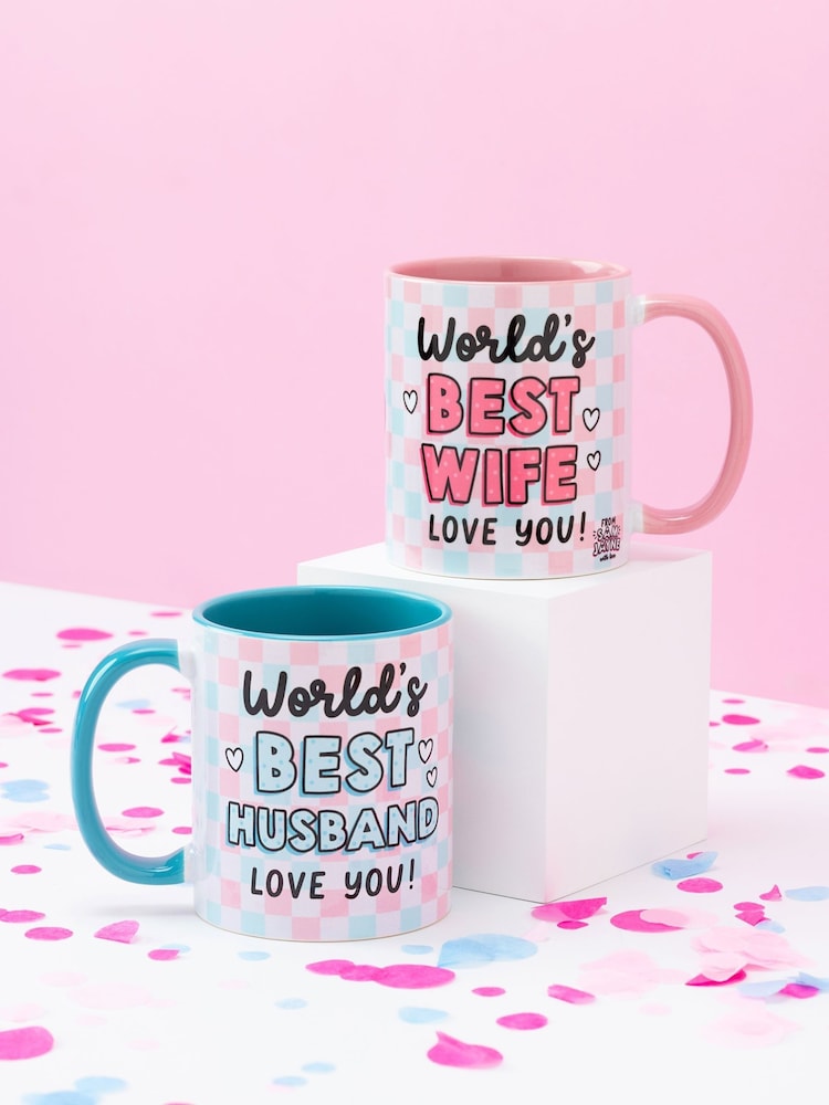 Sam Jayne Design Set of 2 Pink Best Husband Best Wife Mug - Image 4 of 4