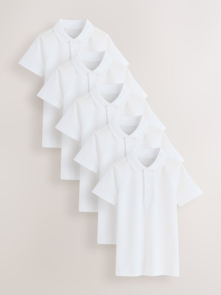 White Slim Fit Cotton School Short Sleeve Shirts 5 Pack (3-16yrs) - Image 1 of 11