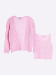 River Island Pink Girls 2 in 1 Diamante Cami Top Cardigan Set - Image 1 of 4
