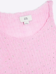 River Island Pink Girls 2 in 1 Diamante Cami Top Cardigan Set - Image 3 of 4
