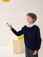 Navy Knitted Crew Neck School Jumper (3-16yrs) - Image 1 of 7