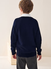 Navy Knitted Crew Neck School Jumper (3-16yrs) - Image 2 of 7