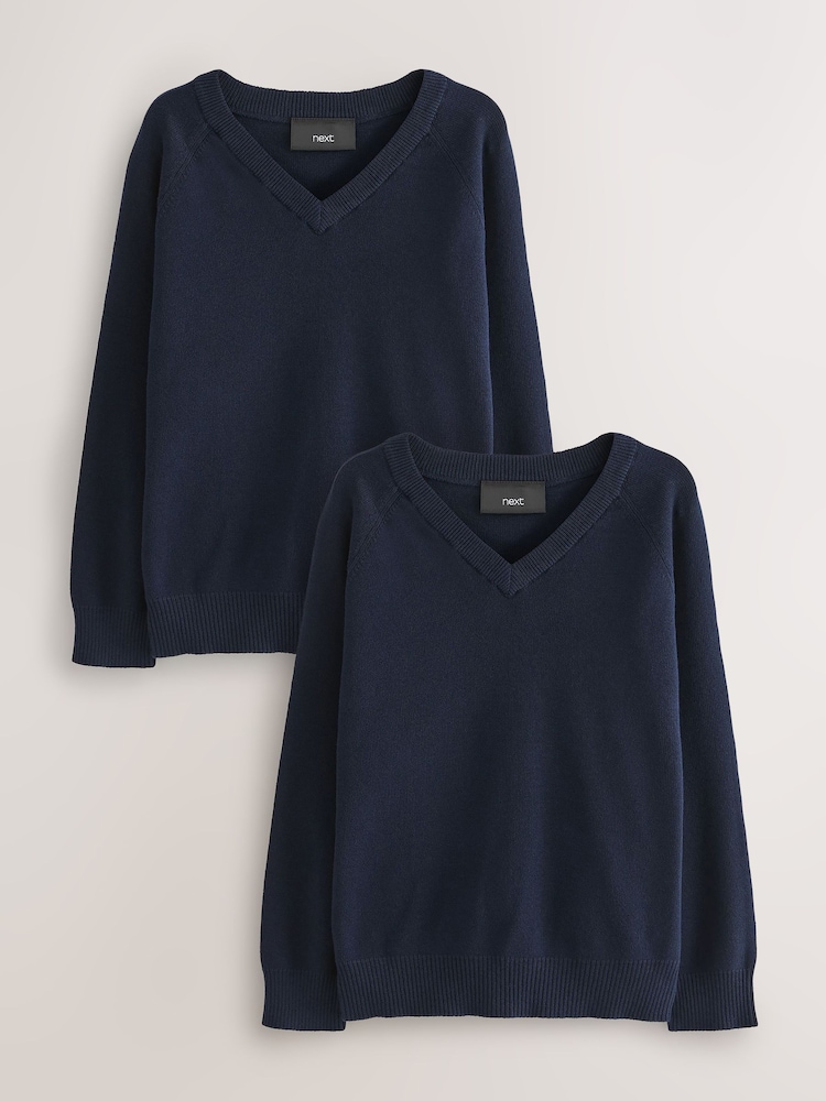Navy 2 Pack Knitted V-Neck Jumper (3-16yrs) - Image 1 of 7 Navy 2 Pack Knitted V-Neck Jumper (3-16yrs) - Image 1 of 7