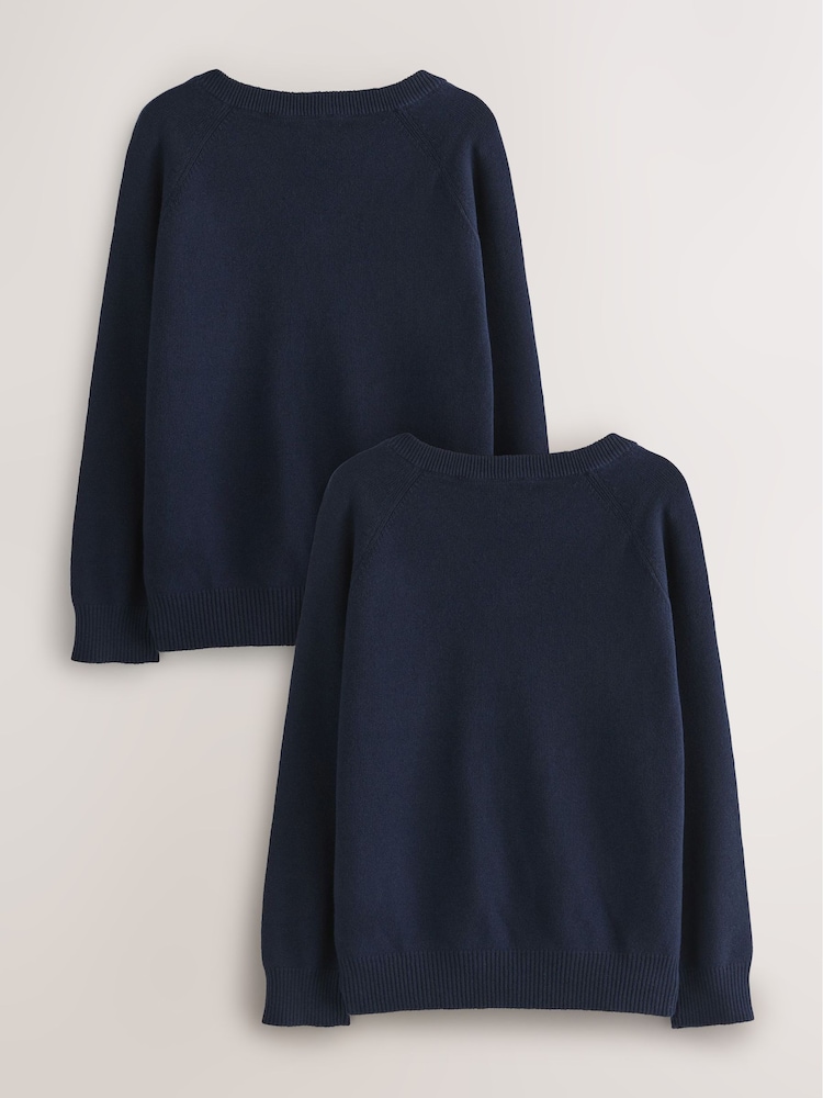 Navy 2 Pack Knitted V-Neck Jumpers (3-16yrs) - Image 2 of 7