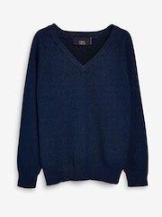 Navy 2 Pack Knitted V-Neck Jumpers (3-16yrs) - Image 4 of 7