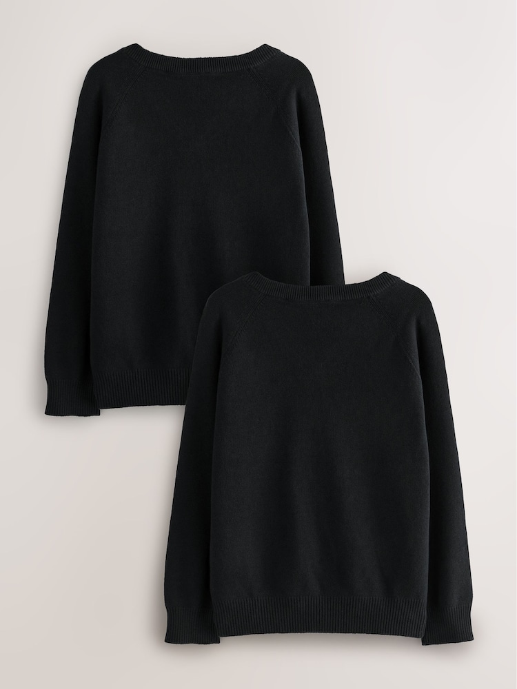 Black 2 Pack Knitted V-Neck Jumper (3-16yrs) - Image 2 of 5 Black 2 Pack Knitted V-Neck Jumper (3-16yrs) - Image 2 of 5